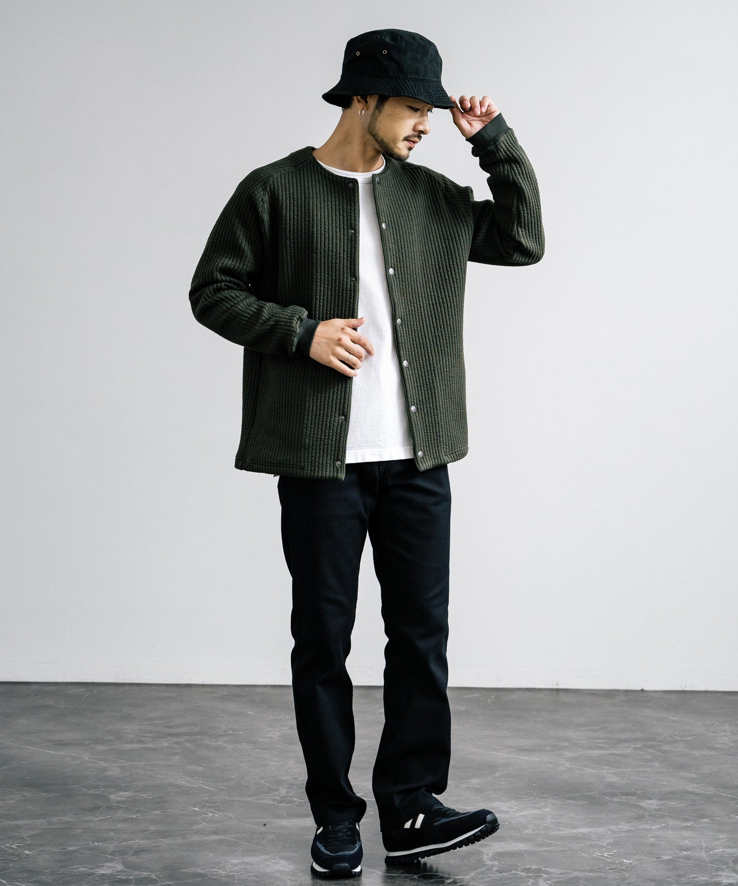 Upscape Audience アップスケープオーディエンス 日本製 国産 尾州 コットンキルトノーカラースナップジャケット AUD7330 15388
