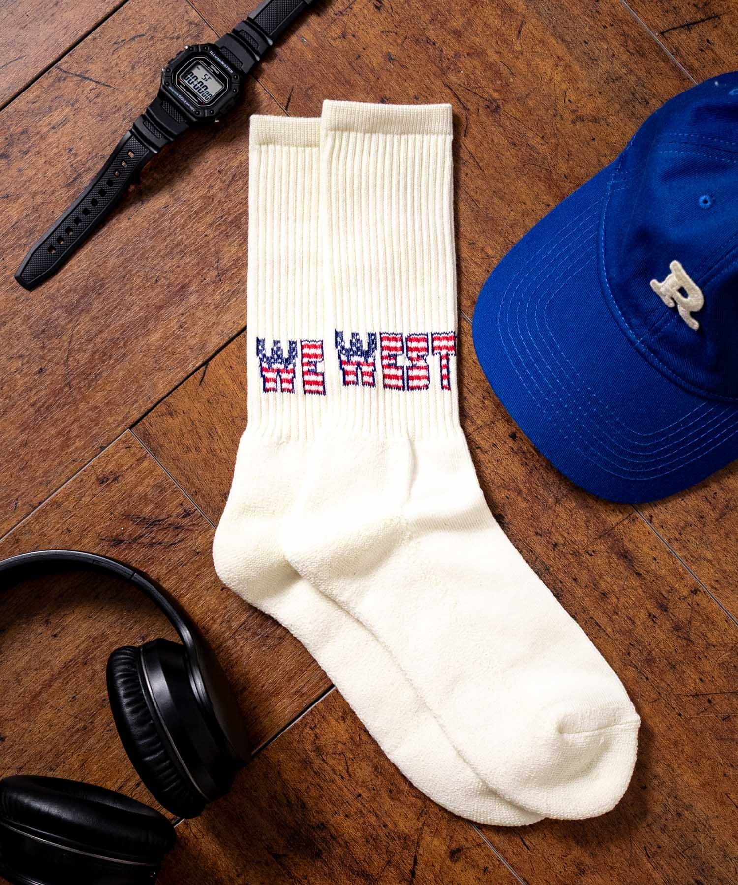 ANONYMOUSISM アノニマスイズム 日本製 国産 ‘OUT WEST’ ワンポイント星条旗ロゴ刺繍 パイルロークルー丈スニーカーソックス 15394