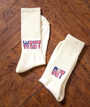 ANONYMOUSISM アノニマスイズム 日本製 国産 ‘OUT WEST’ ワンポイント星条旗ロゴ刺繍 パイルロークルー丈スニーカーソックス 15394