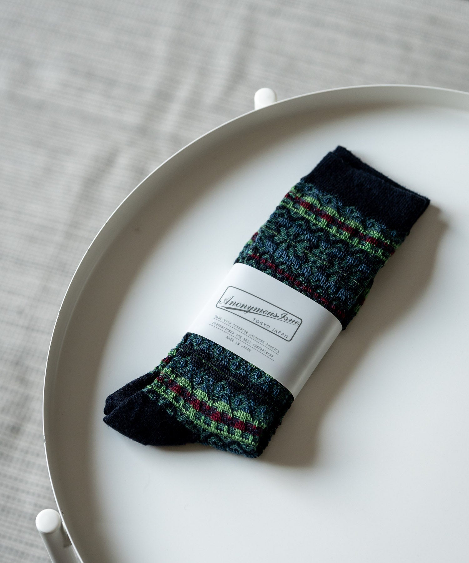 ANONYMOUSISM アノニマスイズム 日本製 国産 Reverse FailrIsle JQ Crew リバースフェアアイルクルー丈ジャカードスニーカーソックス 15398