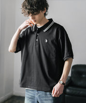 新色追加 U.S. POLO ASSN. 別注コラボ オーバーサイズワンポイントロゴ刺繍天竺半袖ポロシャツ 無地/ラインリブ 15425