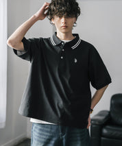 新色追加 U.S. POLO ASSN. 別注コラボ オーバーサイズワンポイントロゴ刺繍天竺半袖ポロシャツ 無地/ラインリブ 15425