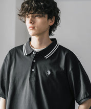 新色追加 U.S. POLO ASSN. 別注コラボ オーバーサイズワンポイントロゴ刺繍天竺半袖ポロシャツ 無地/ラインリブ 15425
