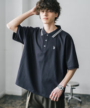 新色追加 U.S. POLO ASSN. 別注コラボ オーバーサイズワンポイントロゴ刺繍天竺半袖ポロシャツ 無地/ラインリブ 15425