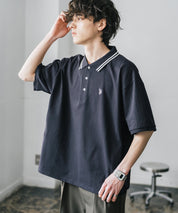新色追加 U.S. POLO ASSN. 別注コラボ オーバーサイズワンポイントロゴ刺繍天竺半袖ポロシャツ 無地/ラインリブ 15425