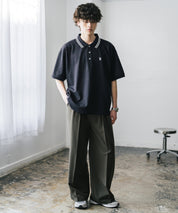 新色追加 U.S. POLO ASSN. 別注コラボ オーバーサイズワンポイントロゴ刺繍天竺半袖ポロシャツ 無地/ラインリブ 15425