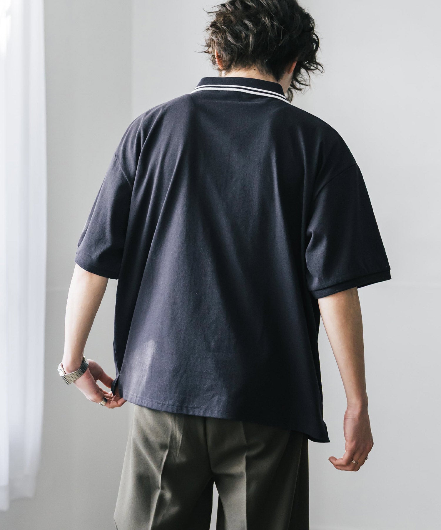 新色追加 U.S. POLO ASSN. 別注コラボ オーバーサイズワンポイントロゴ刺繍天竺半袖ポロシャツ 無地/ラインリブ 15425