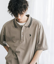 新色追加 U.S. POLO ASSN. 別注コラボ オーバーサイズワンポイントロゴ刺繍天竺半袖ポロシャツ 無地/ラインリブ 15425