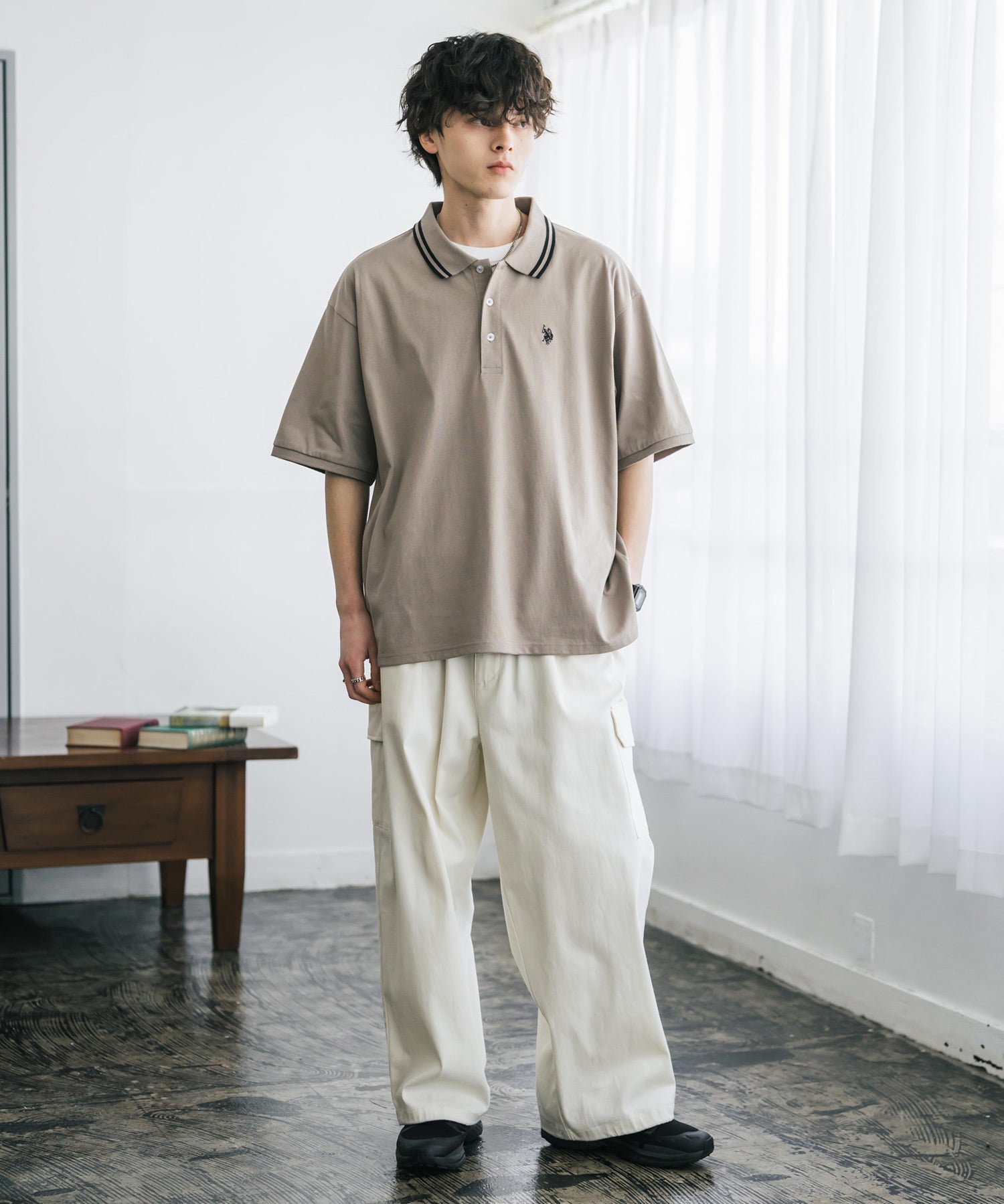 新色追加 U.S. POLO ASSN. 別注コラボ オーバーサイズワンポイントロゴ刺繍天竺半袖ポロシャツ 無地/ラインリブ 15425