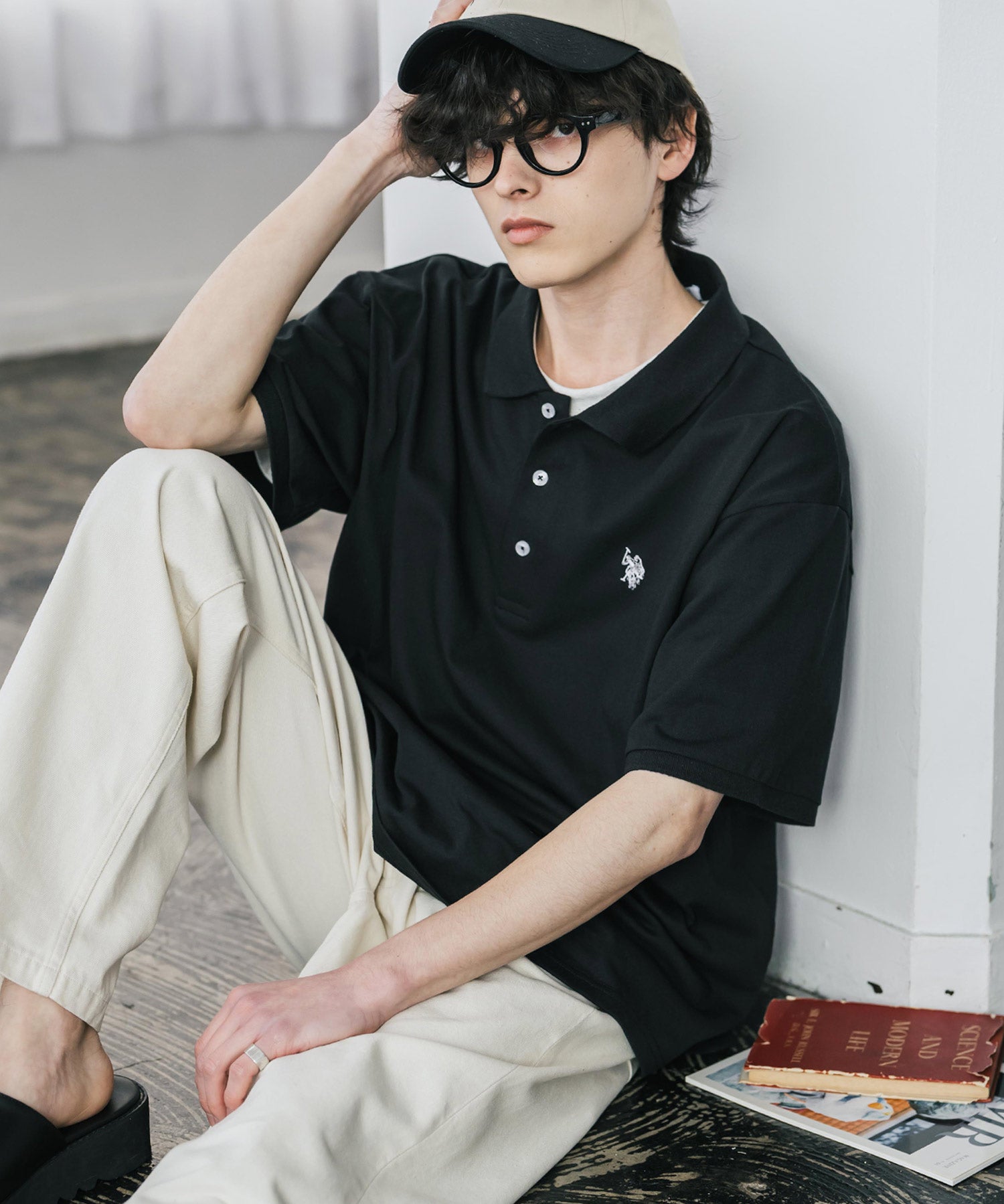 新色追加 U.S. POLO ASSN. 別注コラボ オーバーサイズワンポイントロゴ刺繍天竺半袖ポロシャツ 無地/ラインリブ 15425