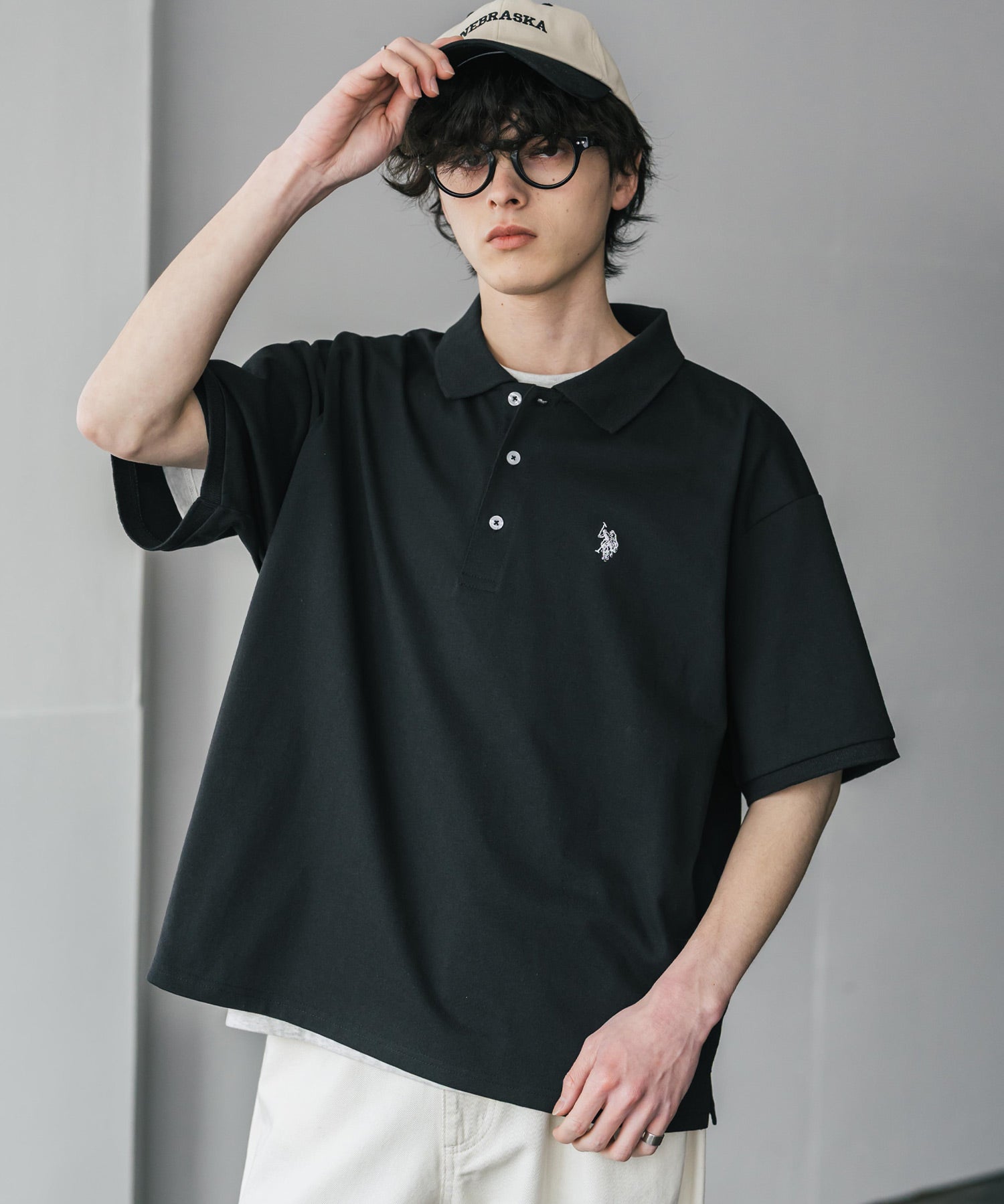 新色追加 U.S. POLO ASSN. 別注コラボ オーバーサイズワンポイントロゴ刺繍天竺半袖ポロシャツ 無地/ラインリブ 15425