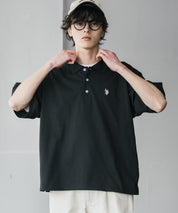 新色追加 U.S. POLO ASSN. 別注コラボ オーバーサイズワンポイントロゴ刺繍天竺半袖ポロシャツ 無地/ラインリブ 15425