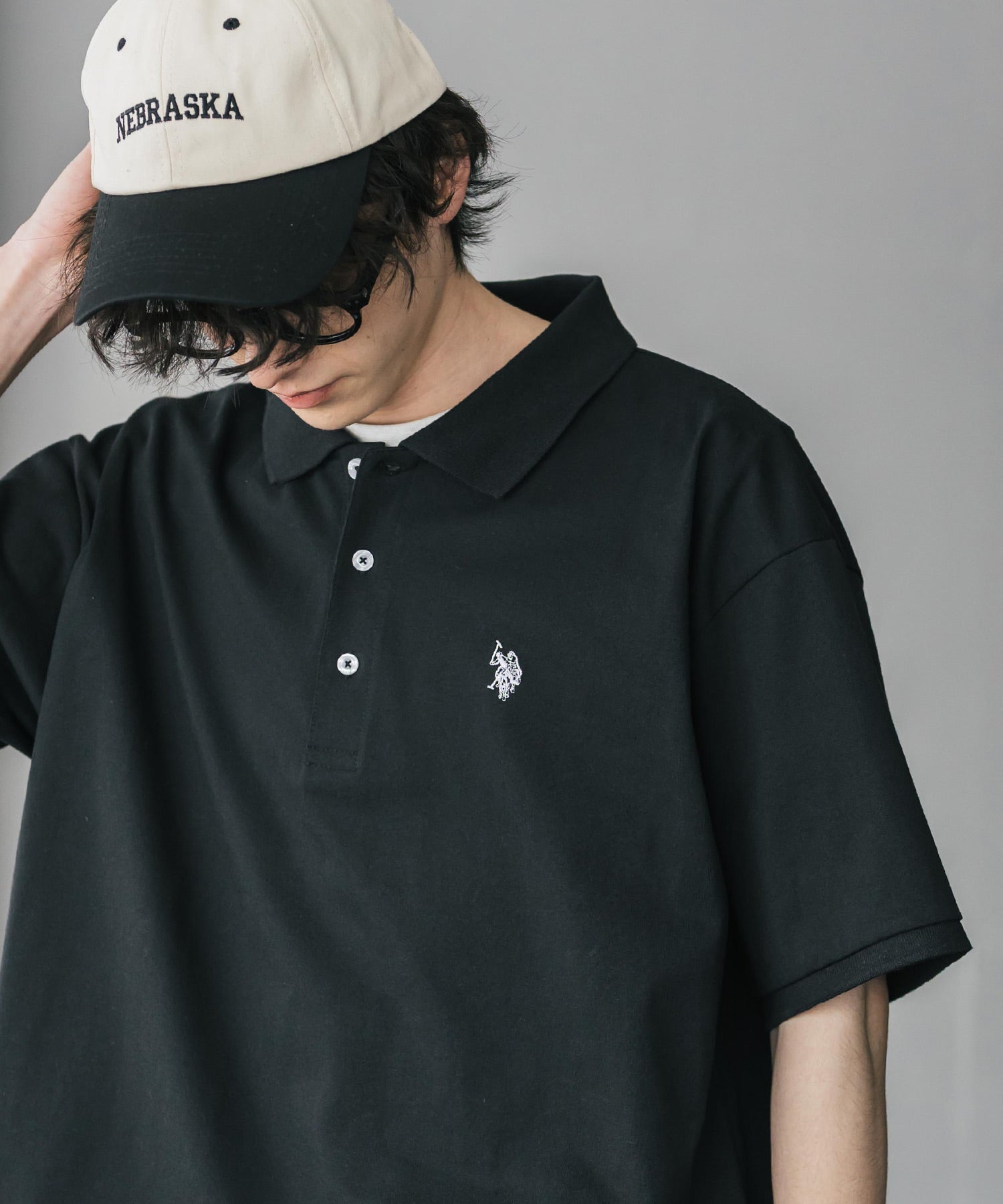 新色追加 U.S. POLO ASSN. 別注コラボ オーバーサイズワンポイントロゴ刺繍天竺半袖ポロシャツ 無地/ラインリブ 15425