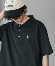 新色追加 U.S. POLO ASSN. 別注コラボ オーバーサイズワンポイントロゴ刺繍天竺半袖ポロシャツ 無地/ラインリブ 15425
