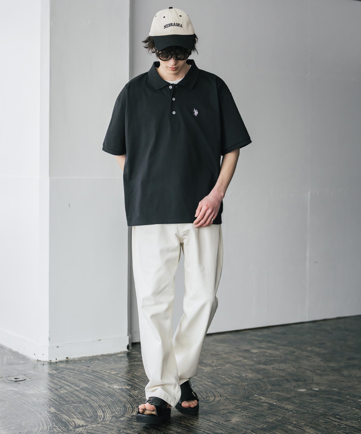 新色追加 U.S. POLO ASSN. 別注コラボ オーバーサイズワンポイントロゴ刺繍天竺半袖ポロシャツ 無地/ラインリブ 15425