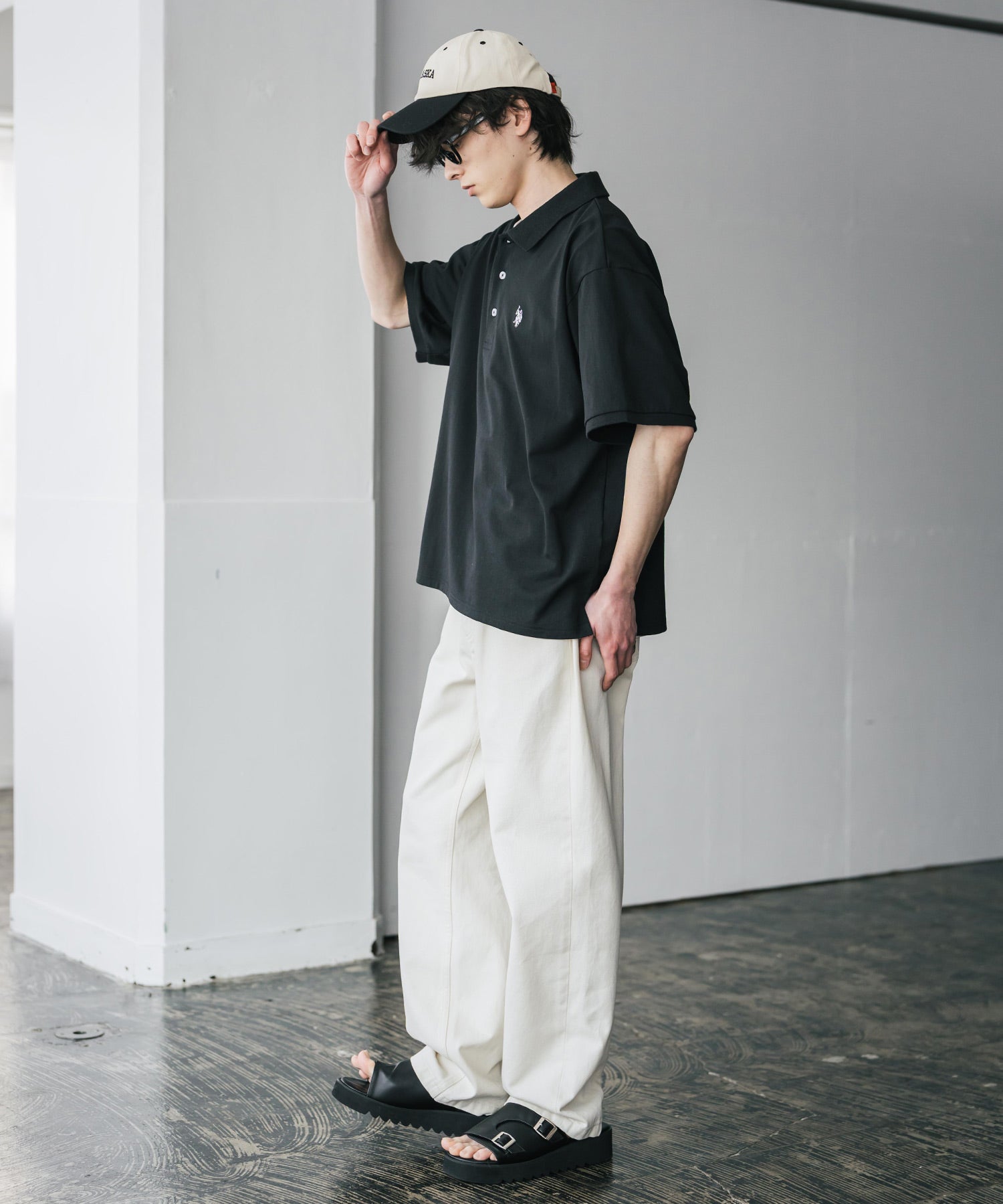 新色追加 U.S. POLO ASSN. 別注コラボ オーバーサイズワンポイントロゴ刺繍天竺半袖ポロシャツ 無地/ラインリブ 15425