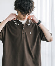 新色追加 U.S. POLO ASSN. 別注コラボ オーバーサイズワンポイントロゴ刺繍天竺半袖ポロシャツ 無地/ラインリブ 15425