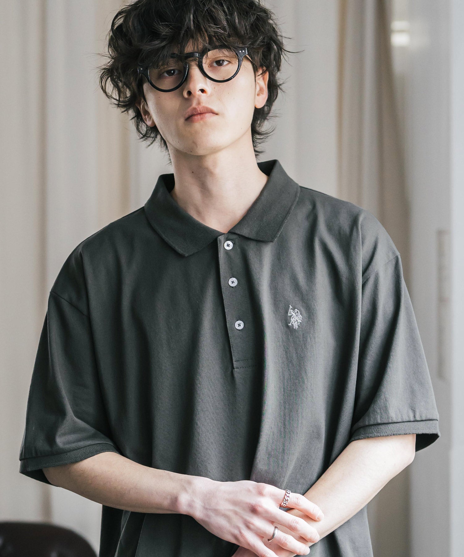 新色追加 U.S. POLO ASSN. 別注コラボ オーバーサイズワンポイントロゴ刺繍天竺半袖ポロシャツ 無地/ラインリブ 15425