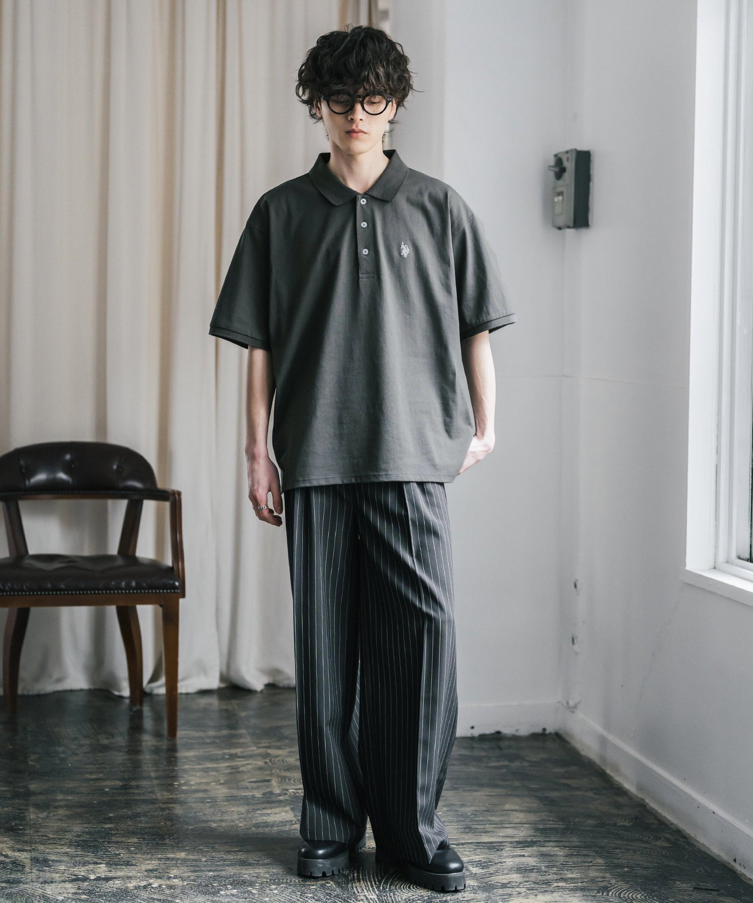 新色追加 U.S. POLO ASSN. 別注コラボ オーバーサイズワンポイントロゴ刺繍天竺半袖ポロシャツ 無地/ラインリブ 15425