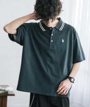 新色追加 U.S. POLO ASSN. 別注コラボ オーバーサイズワンポイントロゴ刺繍天竺半袖ポロシャツ 無地/ラインリブ 15425