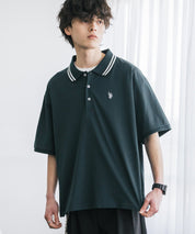新色追加 U.S. POLO ASSN. 別注コラボ オーバーサイズワンポイントロゴ刺繍天竺半袖ポロシャツ 無地/ラインリブ 15425