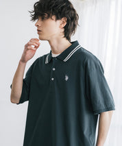 新色追加 U.S. POLO ASSN. 別注コラボ オーバーサイズワンポイントロゴ刺繍天竺半袖ポロシャツ 無地/ラインリブ 15425