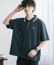 新色追加 U.S. POLO ASSN. 別注コラボ オーバーサイズワンポイントロゴ刺繍天竺半袖ポロシャツ 無地/ラインリブ 15425