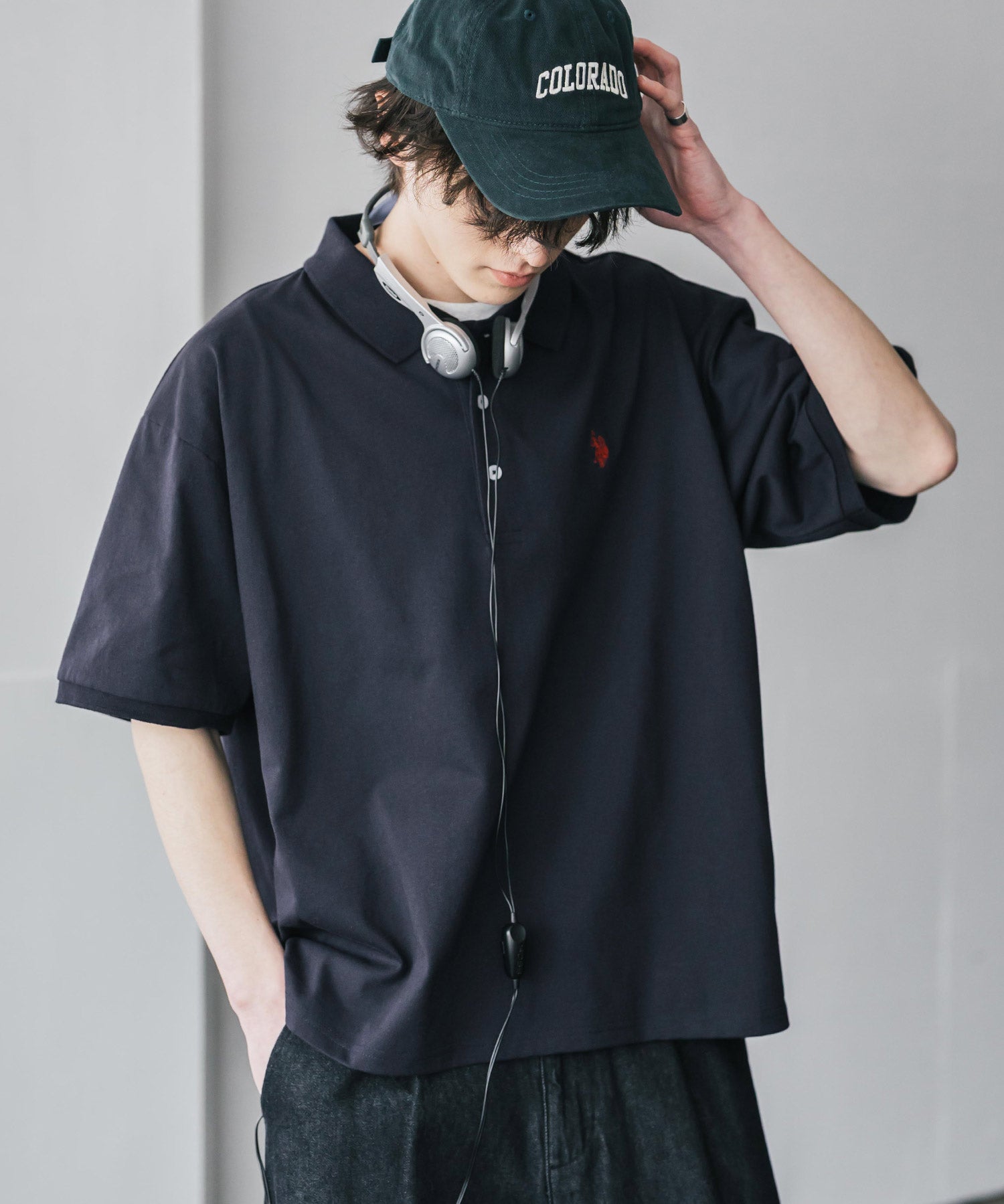 新色追加 U.S. POLO ASSN. 別注コラボ オーバーサイズワンポイントロゴ刺繍天竺半袖ポロシャツ 無地/ラインリブ 15425