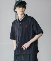 新色追加 U.S. POLO ASSN. 別注コラボ オーバーサイズワンポイントロゴ刺繍天竺半袖ポロシャツ 無地/ラインリブ 15425