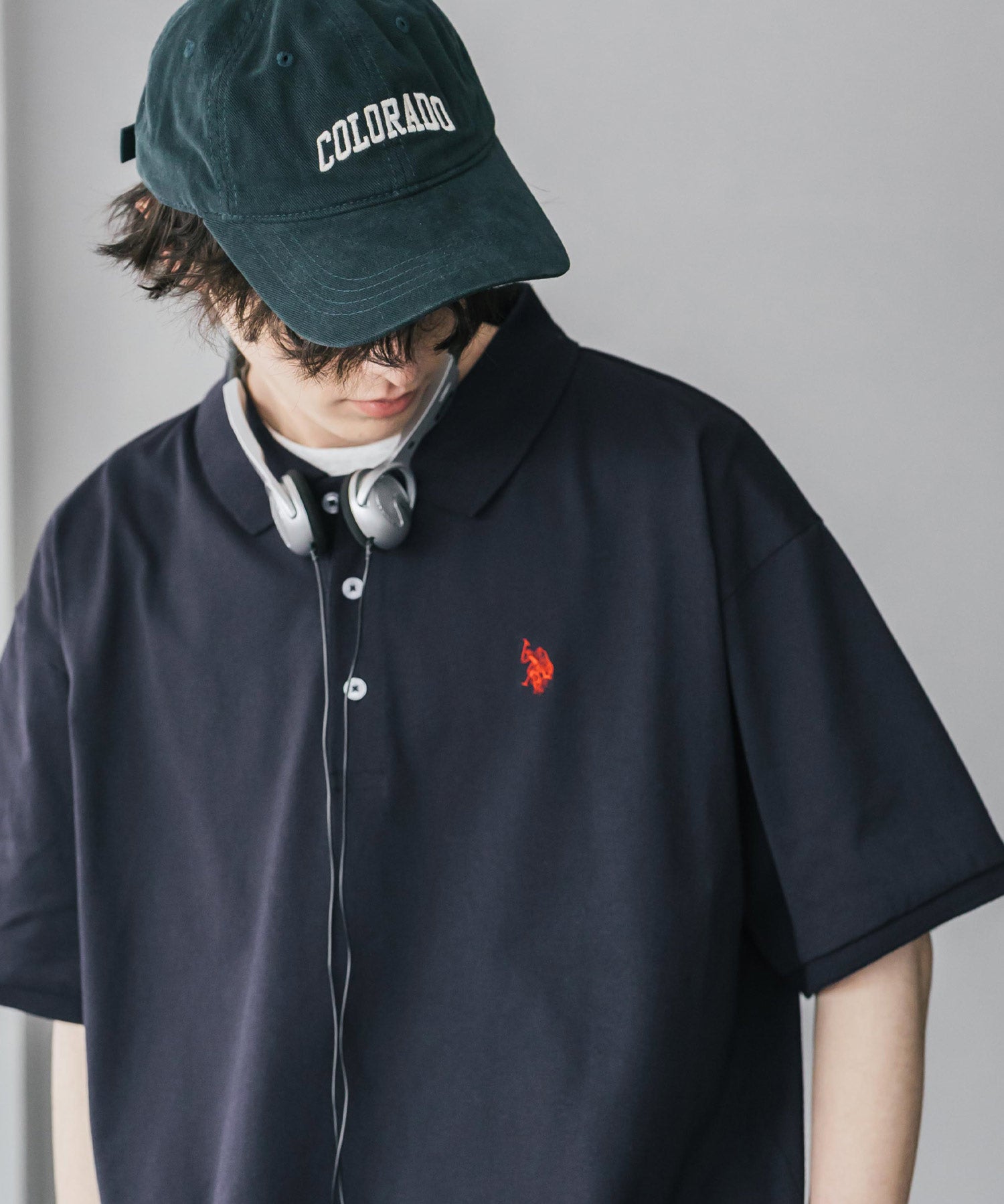 新色追加 U.S. POLO ASSN. 別注コラボ オーバーサイズワンポイントロゴ刺繍天竺半袖ポロシャツ 無地/ラインリブ 15425