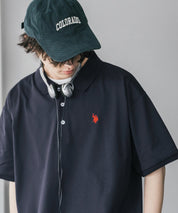 新色追加 U.S. POLO ASSN. 別注コラボ オーバーサイズワンポイントロゴ刺繍天竺半袖ポロシャツ 無地/ラインリブ 15425