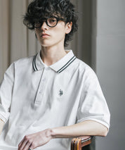新色追加 U.S. POLO ASSN. 別注コラボ オーバーサイズワンポイントロゴ刺繍天竺半袖ポロシャツ 無地/ラインリブ 15425