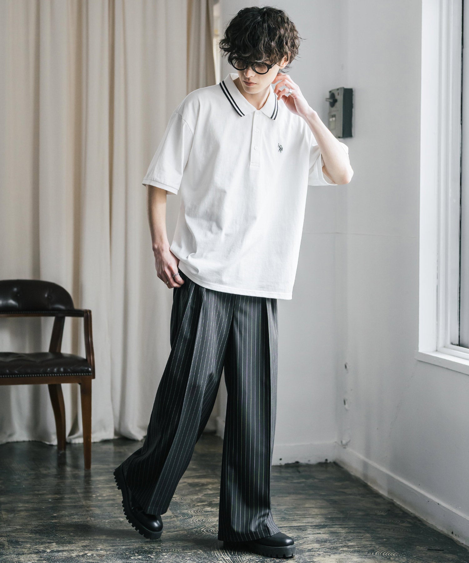 新色追加 U.S. POLO ASSN. 別注コラボ オーバーサイズワンポイントロゴ刺繍天竺半袖ポロシャツ 無地/ラインリブ 15425