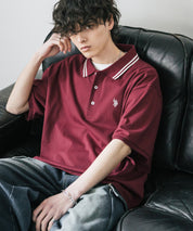 新色追加 U.S. POLO ASSN. 別注コラボ オーバーサイズワンポイントロゴ刺繍天竺半袖ポロシャツ 無地/ラインリブ 15425