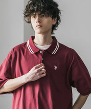 新色追加 U.S. POLO ASSN. 別注コラボ オーバーサイズワンポイントロゴ刺繍天竺半袖ポロシャツ 無地/ラインリブ 15425