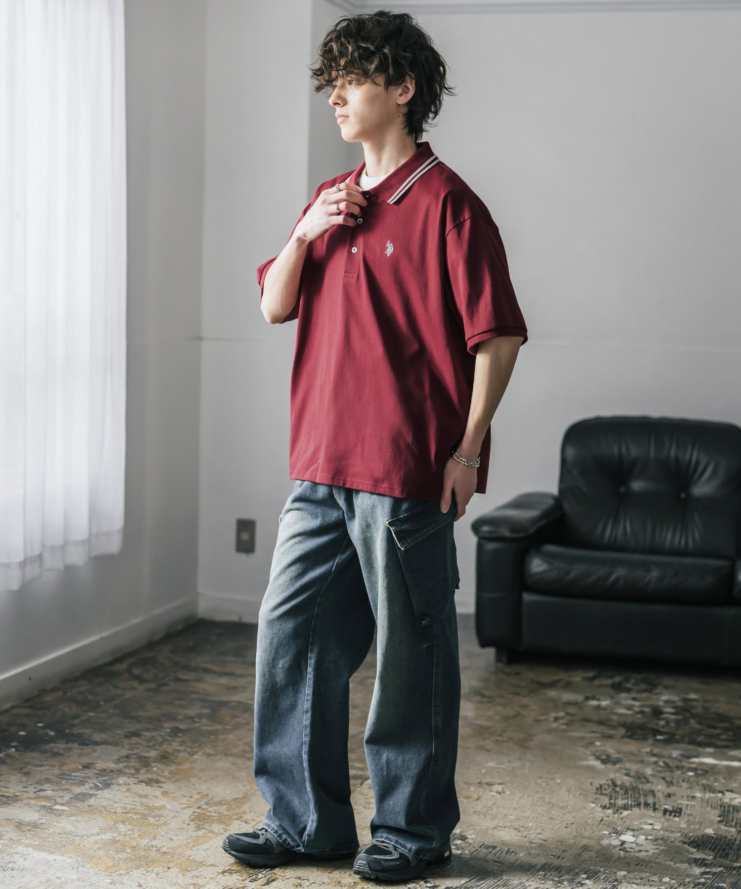 新色追加 U.S. POLO ASSN. 別注コラボ オーバーサイズワンポイントロゴ刺繍天竺半袖ポロシャツ 無地/ラインリブ 15425