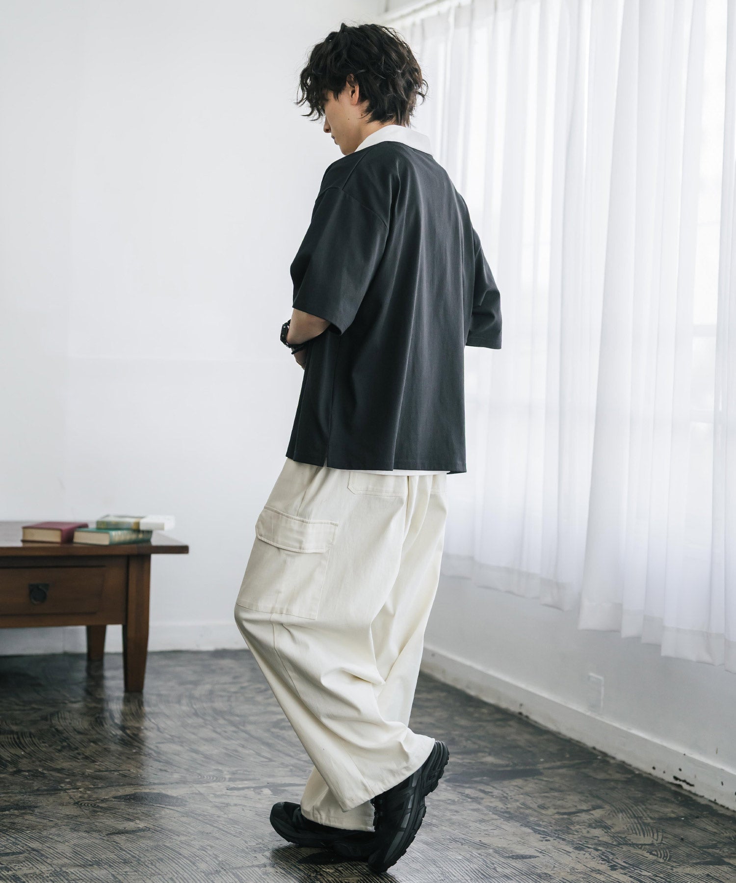 新色追加 U.S. POLO ASSN. 別注コラボオーバーサイズワンポイントロゴ刺繍天竺半袖ハーフジップポロシャツ 無地/クレリック 15426