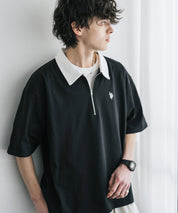 新色追加 U.S. POLO ASSN. 別注コラボオーバーサイズワンポイントロゴ刺繍天竺半袖ハーフジップポロシャツ 無地/クレリック 15426