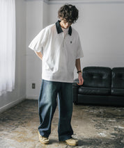 新色追加 U.S. POLO ASSN. 別注コラボオーバーサイズワンポイントロゴ刺繍天竺半袖ハーフジップポロシャツ 無地/クレリック 15426