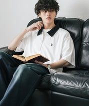 新色追加 U.S. POLO ASSN. 別注コラボオーバーサイズワンポイントロゴ刺繍天竺半袖ハーフジップポロシャツ 無地/クレリック 15426