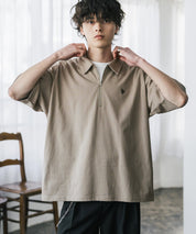 新色追加 U.S. POLO ASSN. 別注コラボオーバーサイズワンポイントロゴ刺繍天竺半袖ハーフジップポロシャツ 無地/クレリック 15426