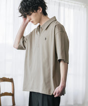 新色追加 U.S. POLO ASSN. 別注コラボオーバーサイズワンポイントロゴ刺繍天竺半袖ハーフジップポロシャツ 無地/クレリック 15426