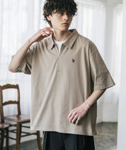 新色追加 U.S. POLO ASSN. 別注コラボオーバーサイズワンポイントロゴ刺繍天竺半袖ハーフジップポロシャツ 無地/クレリック 15426