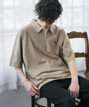 新色追加 U.S. POLO ASSN. 別注コラボオーバーサイズワンポイントロゴ刺繍天竺半袖ハーフジップポロシャツ 無地/クレリック 15426