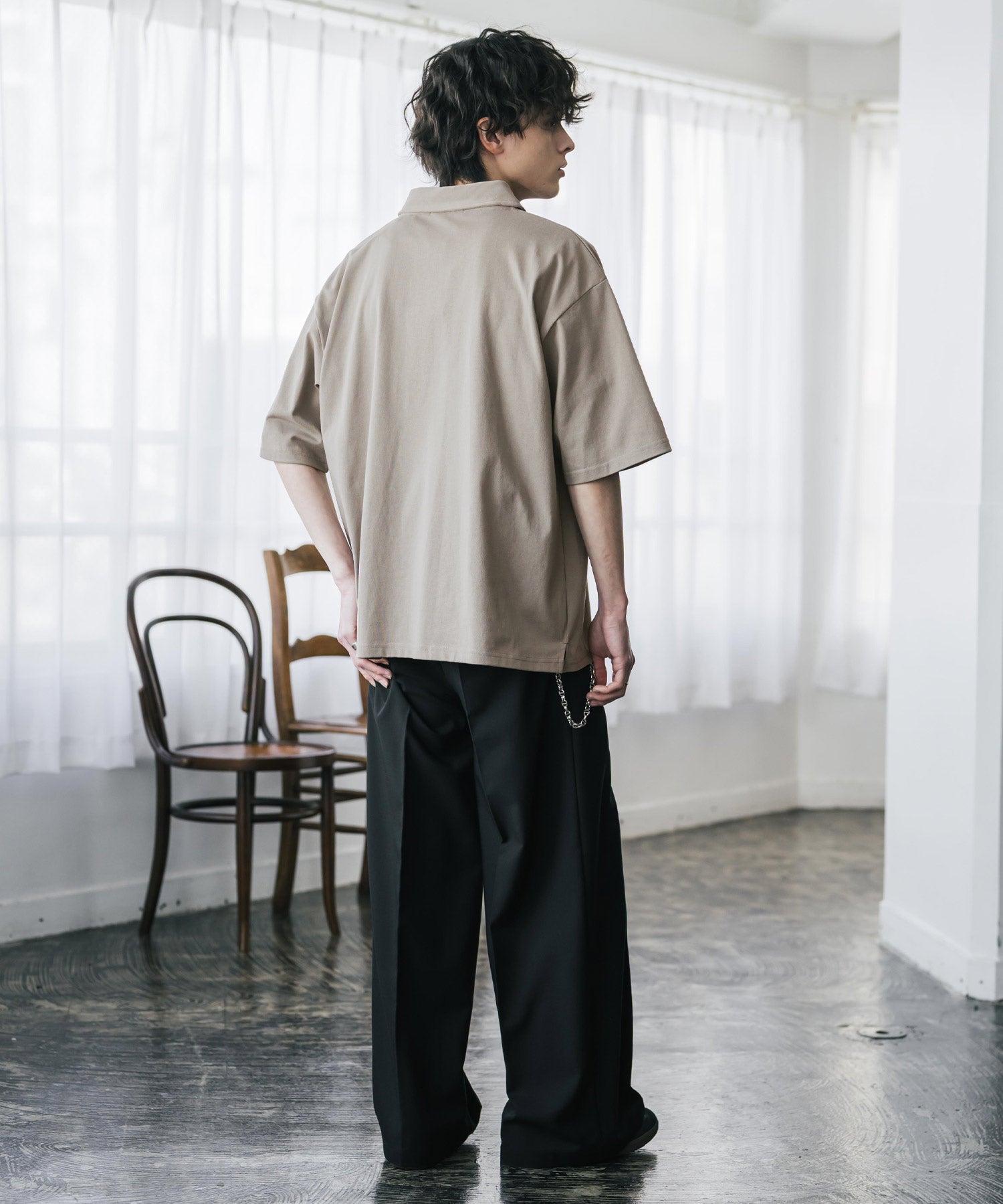 新色追加 U.S. POLO ASSN. 別注コラボオーバーサイズワンポイントロゴ刺繍天竺半袖ハーフジップポロシャツ 無地/クレリック 15426