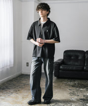 新色追加 U.S. POLO ASSN. 別注コラボオーバーサイズワンポイントロゴ刺繍天竺半袖ハーフジップポロシャツ 無地/クレリック 15426