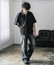 新色追加 U.S. POLO ASSN. 別注コラボオーバーサイズワンポイントロゴ刺繍天竺半袖ハーフジップポロシャツ 無地/クレリック 15426