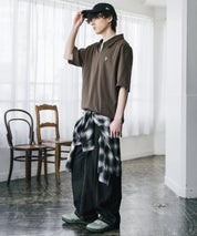 新色追加 U.S. POLO ASSN. 別注コラボオーバーサイズワンポイントロゴ刺繍天竺半袖ハーフジップポロシャツ 無地/クレリック 15426