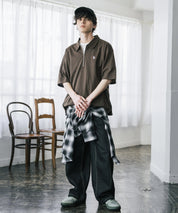 新色追加 U.S. POLO ASSN. 別注コラボオーバーサイズワンポイントロゴ刺繍天竺半袖ハーフジップポロシャツ 無地/クレリック 15426