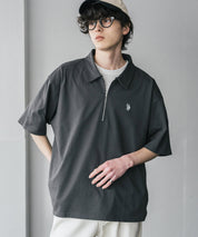 新色追加 U.S. POLO ASSN. 別注コラボオーバーサイズワンポイントロゴ刺繍天竺半袖ハーフジップポロシャツ 無地/クレリック 15426